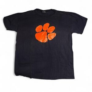 Vintage Clemson Tigers Navy T-Shirt Orange Paw Print Logo Size L